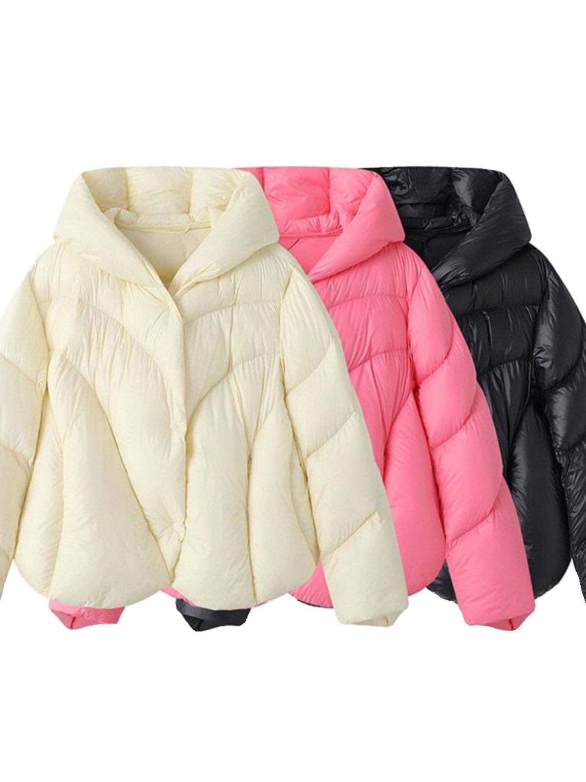 Casual loose white duck down short hooded