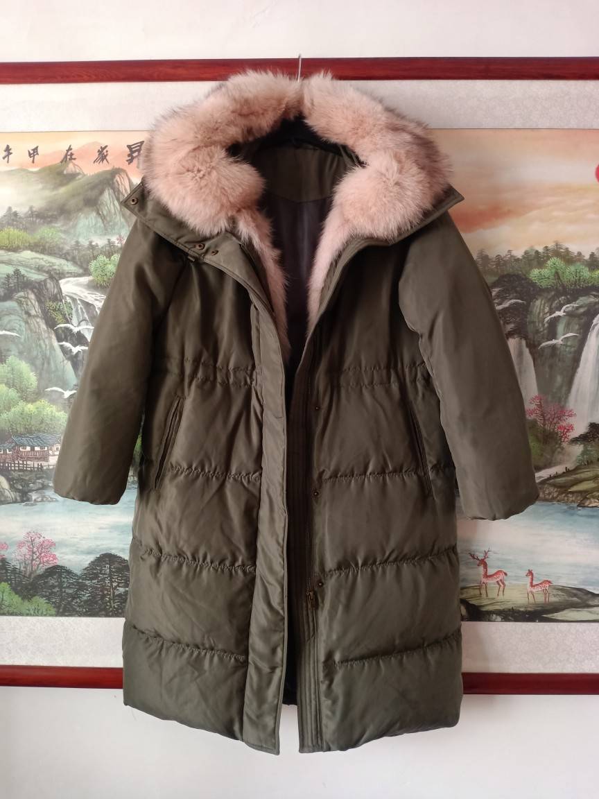 Korean single 90%white duck down big fox real hair collar down jacket jacket