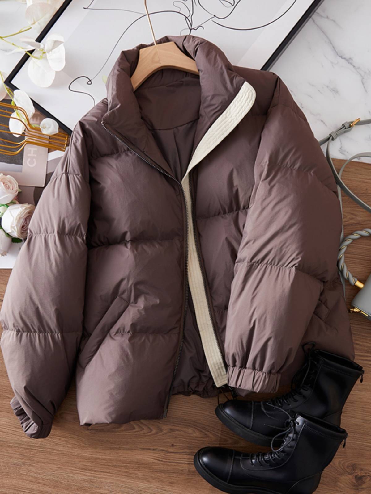 White duck down thickened warm foreign aerated down jacket bread clothes