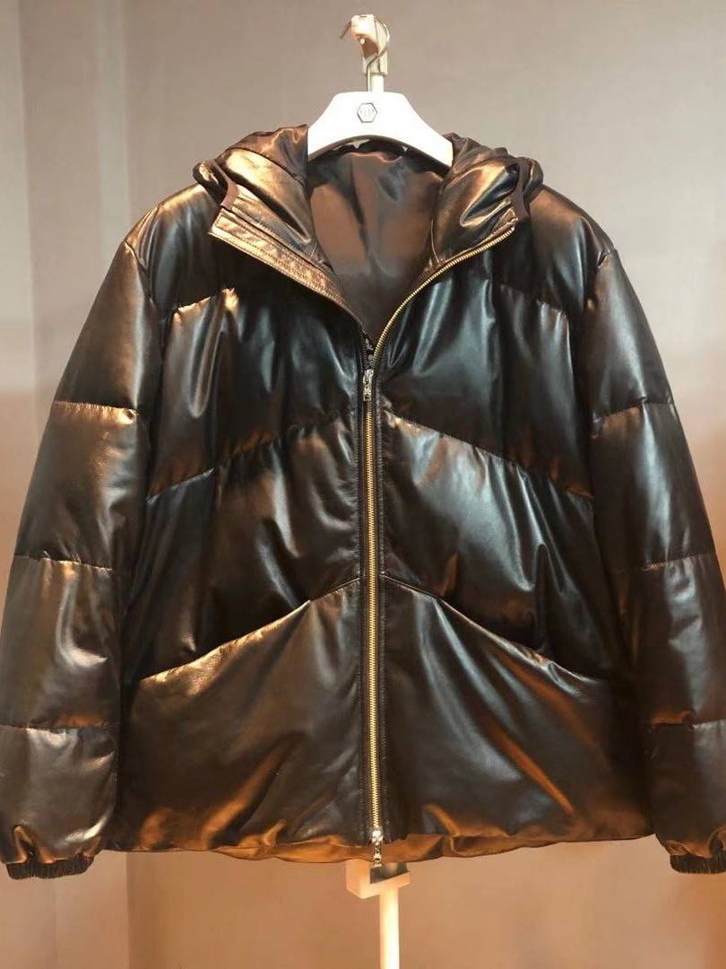 Personal versatile goose velvet fills leather down jacket