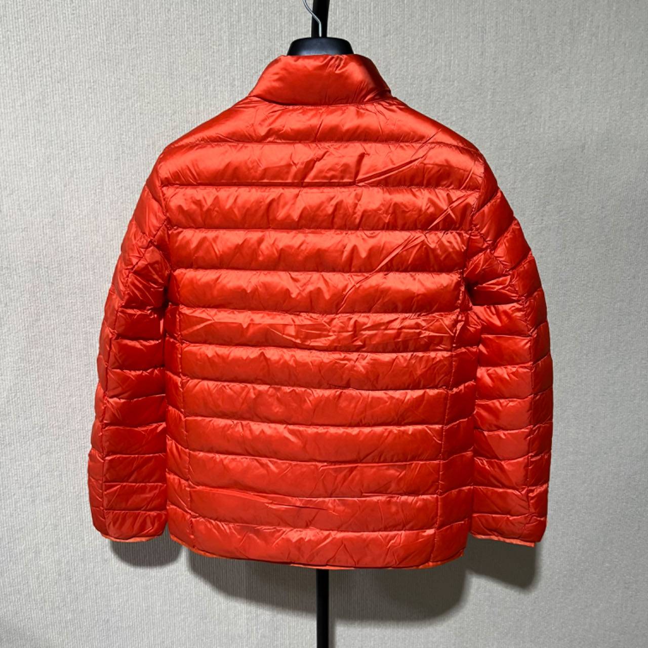 Standing collar white duck down orange red lightweight warm down jacket