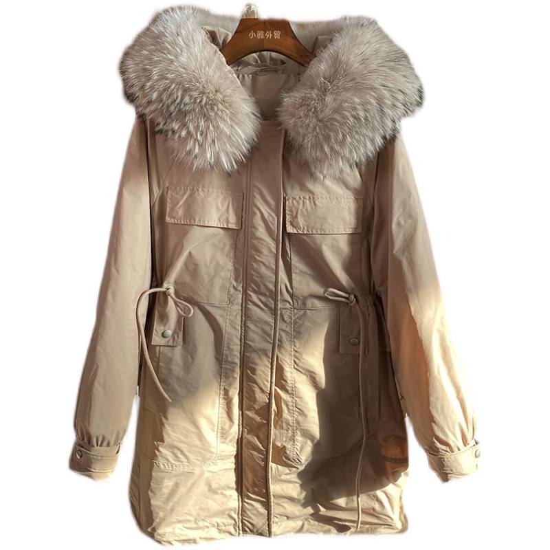 80113 three -color medium -color mid -length loose leisure school overcome straight hooded down jackets
