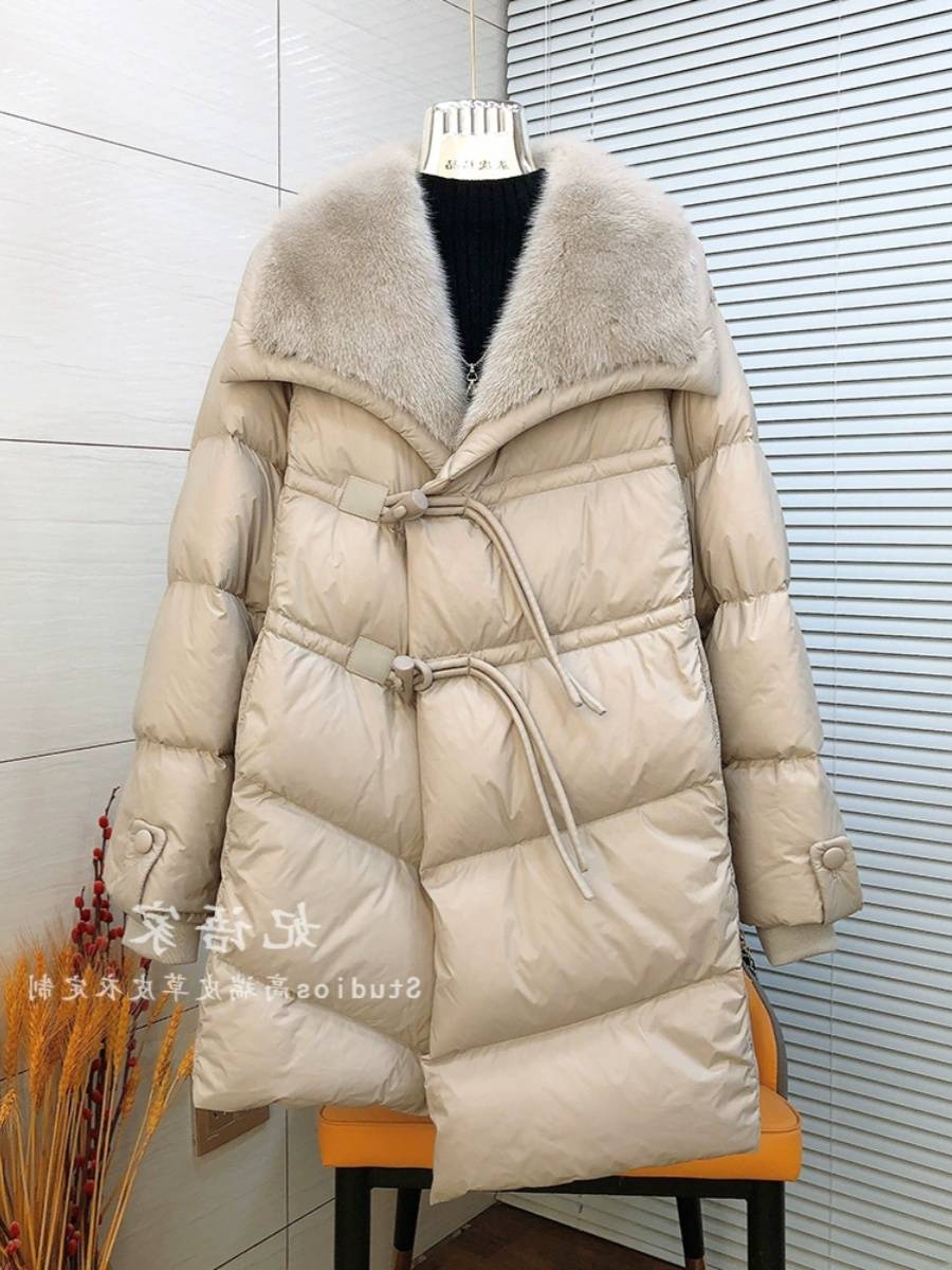 Tori mink collar mink fur grass down jacket loose coat