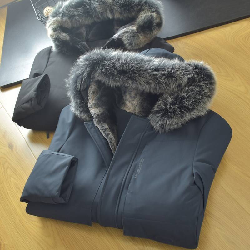 Recommended cattle!90 duck down!True hair collar!Cut the label jacket Men's middle and long mid -length, thick and warm down jacket