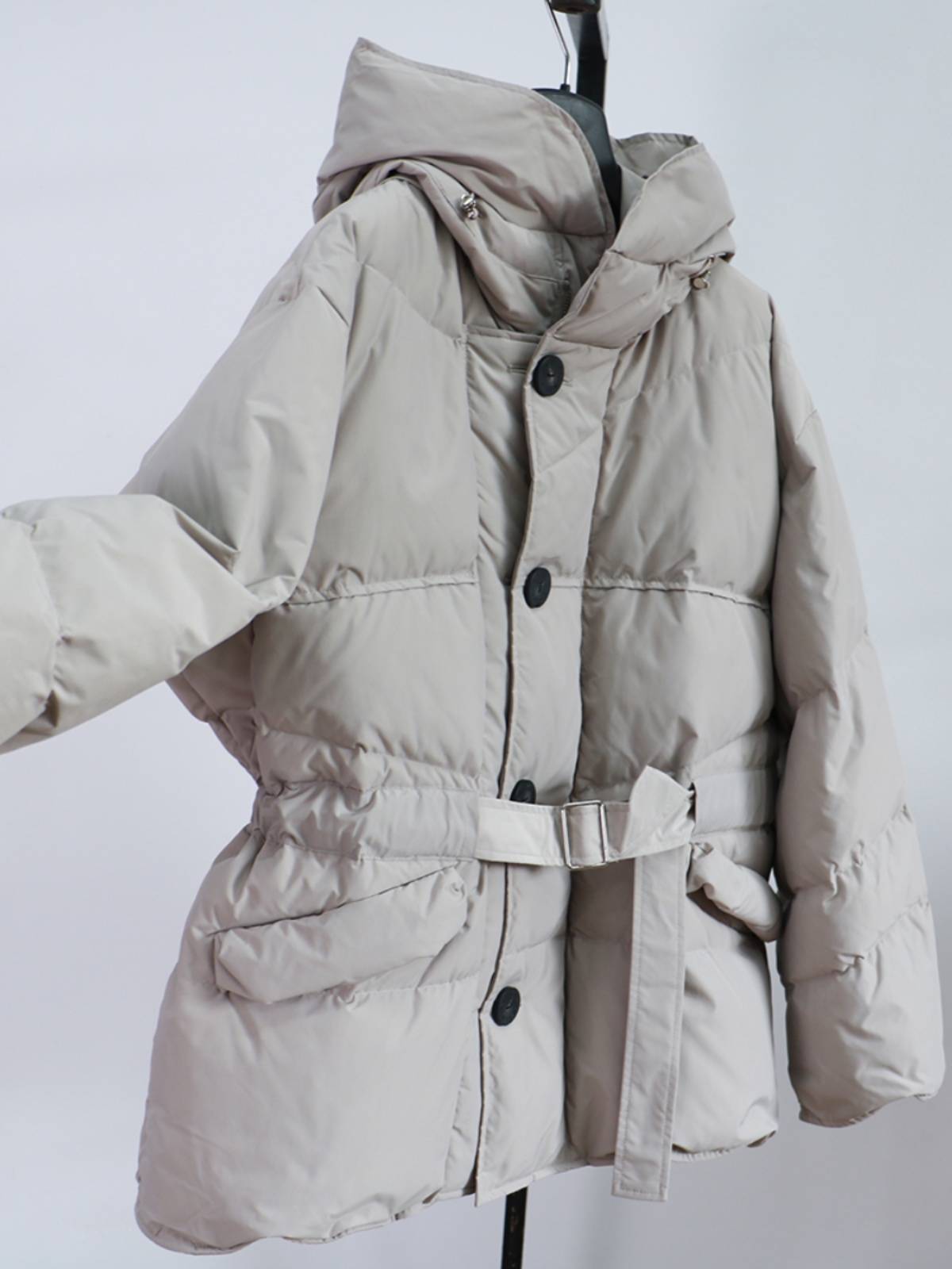 South Korea stand -collar hooded down jacket women's medium long Korean version of the loose and thick white duck down winter jacket