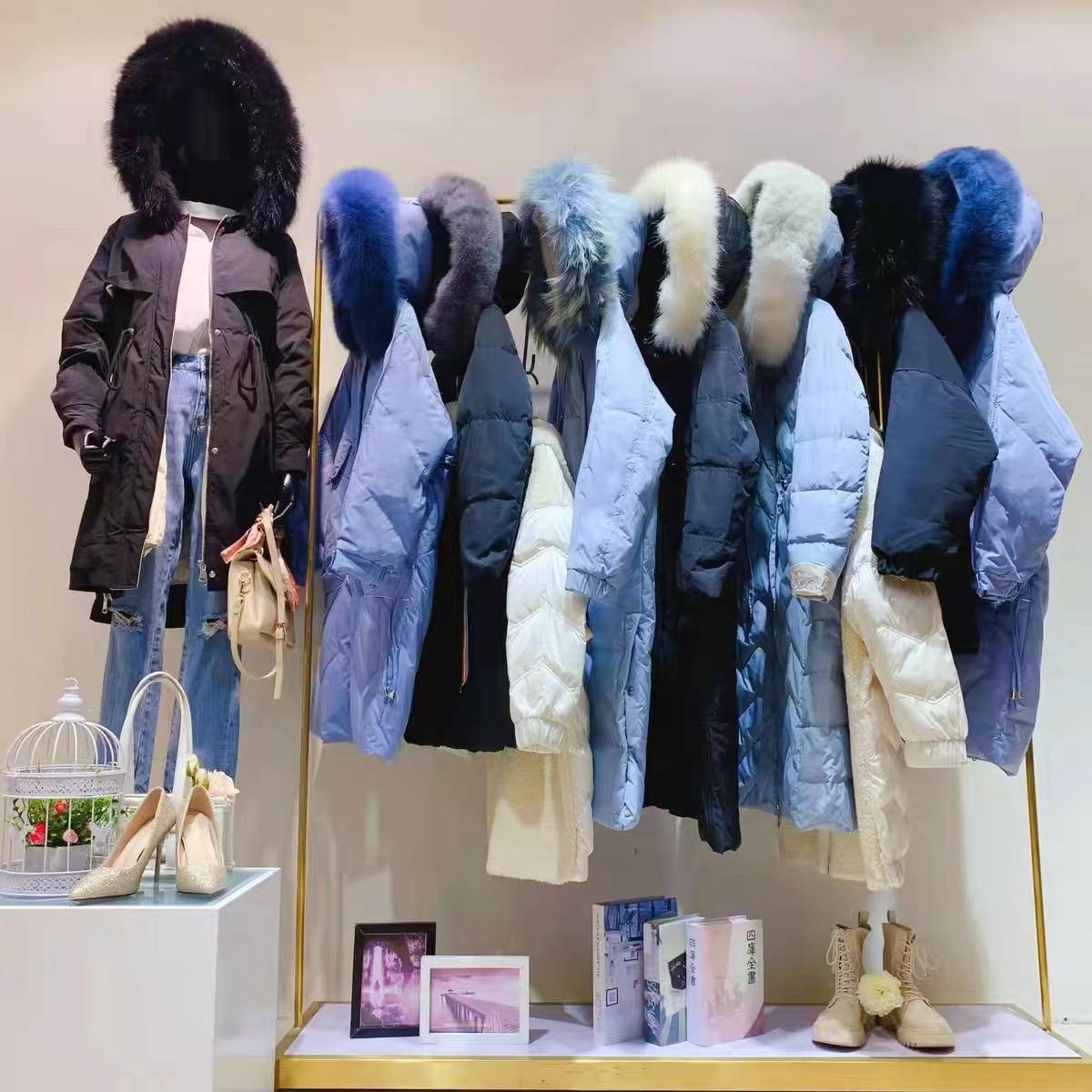 2023 New models, warm, thick solid color mid -length real hair collar Korean female down jacket (live broadcast link link)