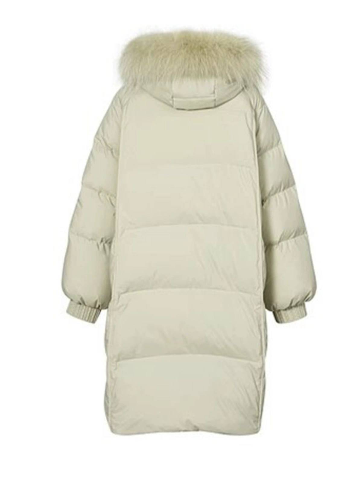 Pure color mid -length down jacket casual hood