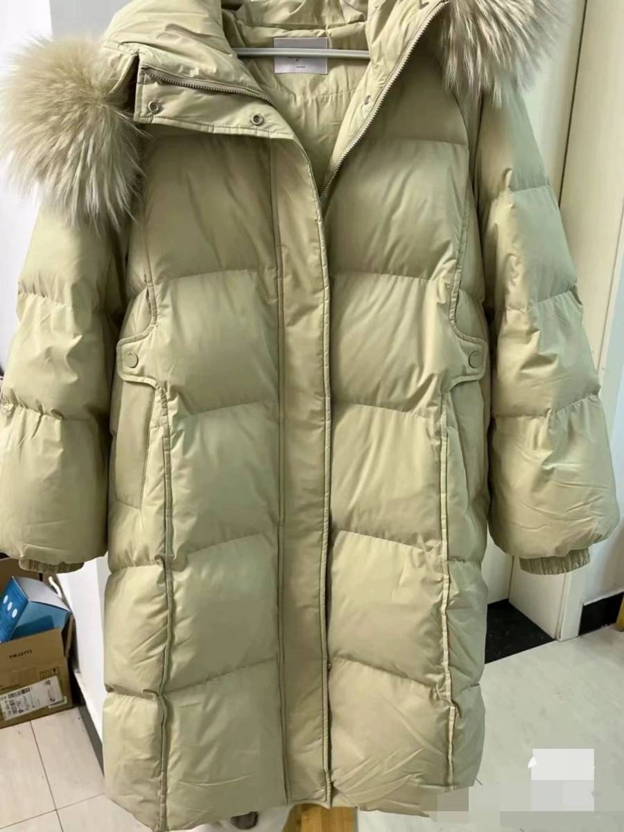 Pure color mid -length down jacket casual hood