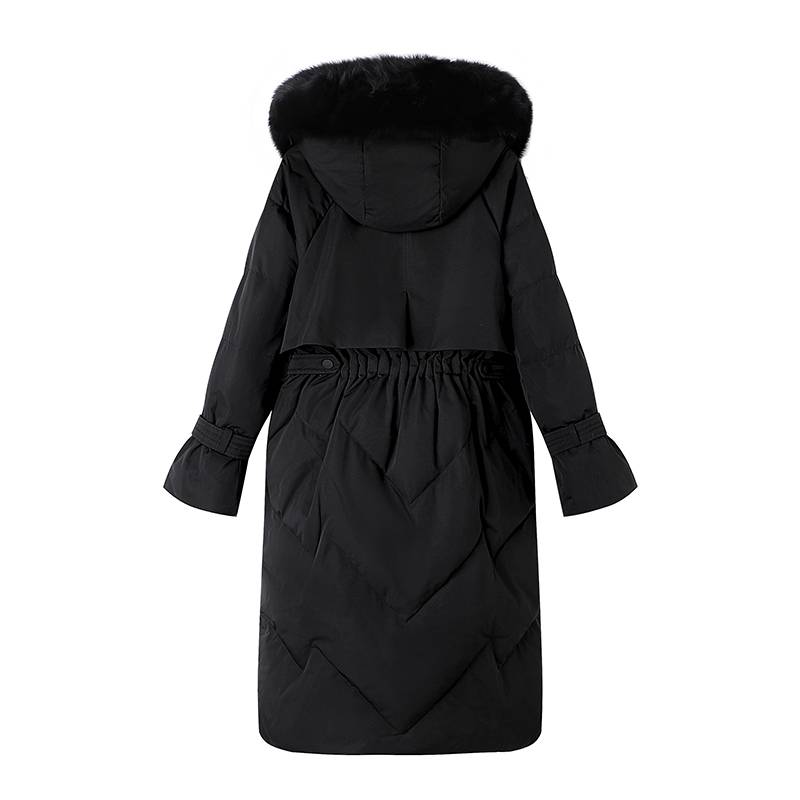 Big wool collar over knee down jacket female warm jacket