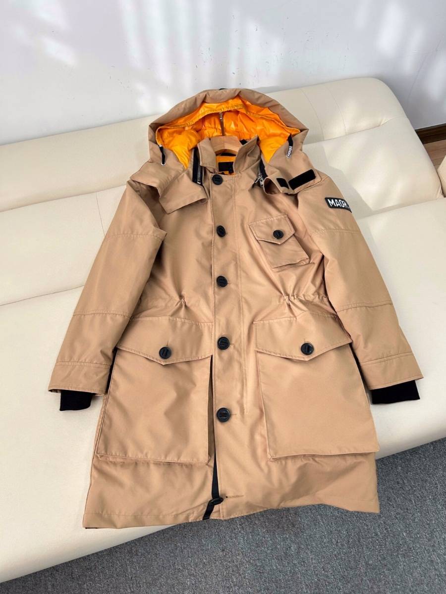 Shangpin selected Canadian Maokao men's Harlem work style loose hooded hooded hooded mid -length down jacket