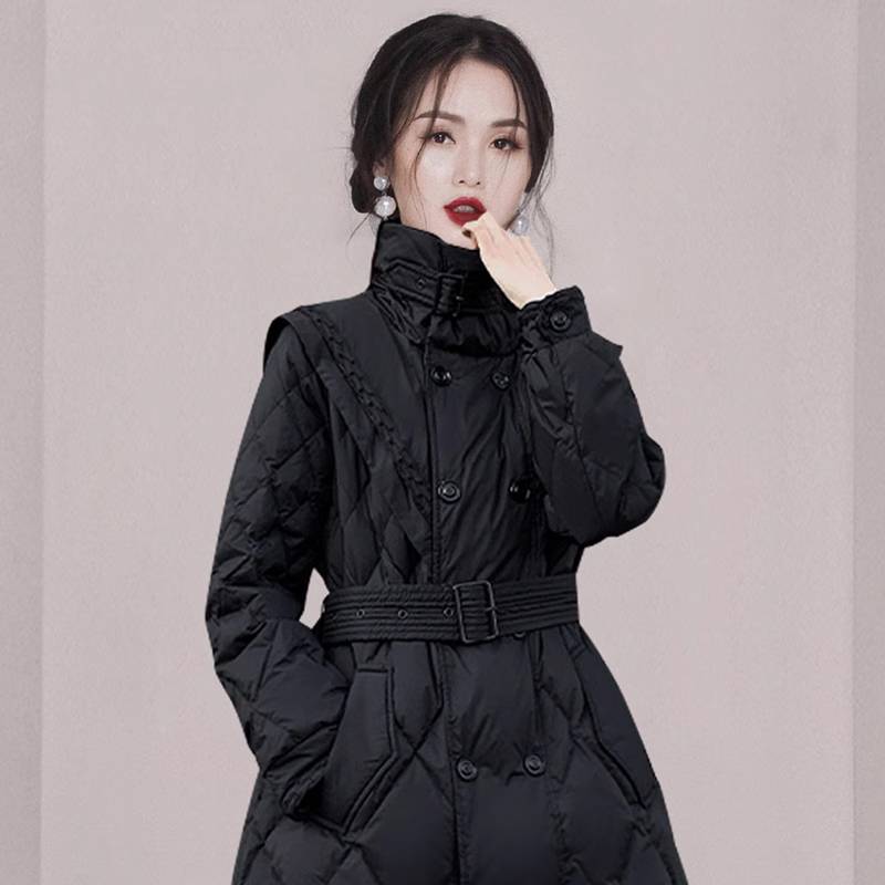 The long down jacket white duck down jacket in the waist is thickened