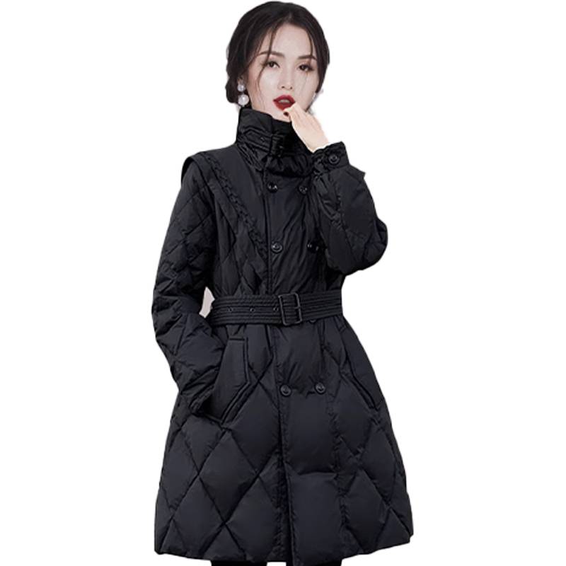 The long down jacket white duck down jacket in the waist is thickened