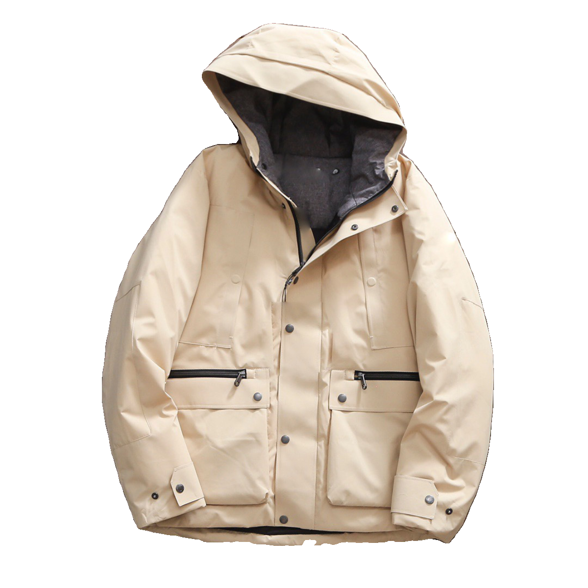 2023 business casual hooded loose 90 white duck down men's guest for light down technology fiber fabric down jacket