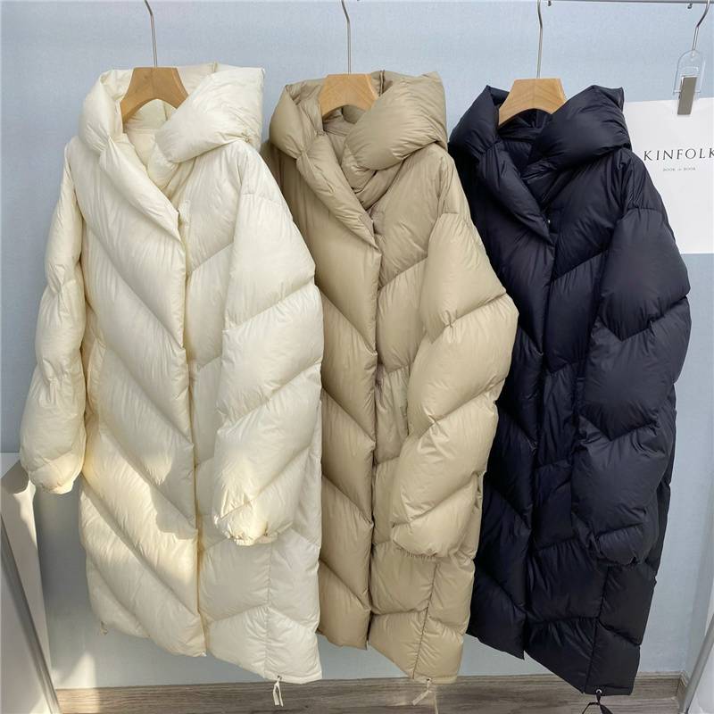 Light luxury!Goosedo ~ Fluffy, warm, thick solid Korean hooded jacket female down jacket short/medium long autumn and winter new