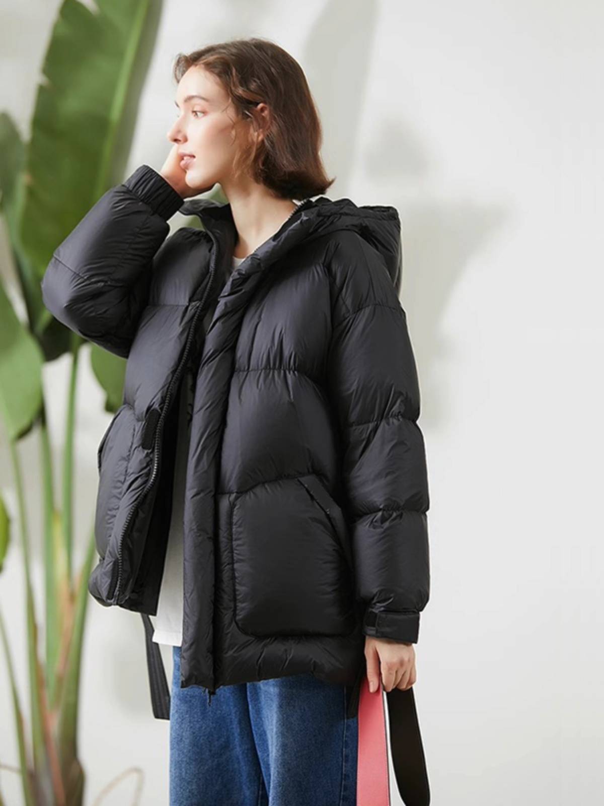 White duck down thickened and warm hooded down jacket jacket
