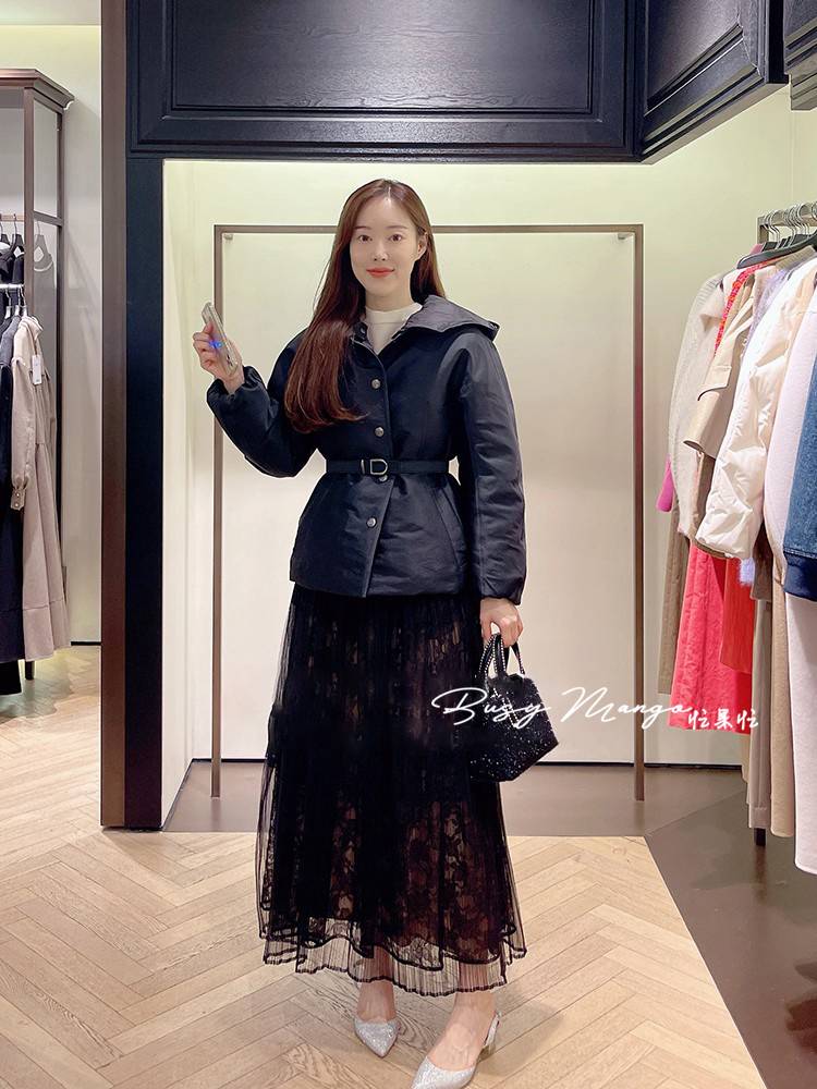Goose velvet ~ Wear on the front and back ~ Delivery belt ~ Korean hooded drawing stump commute down jacket v