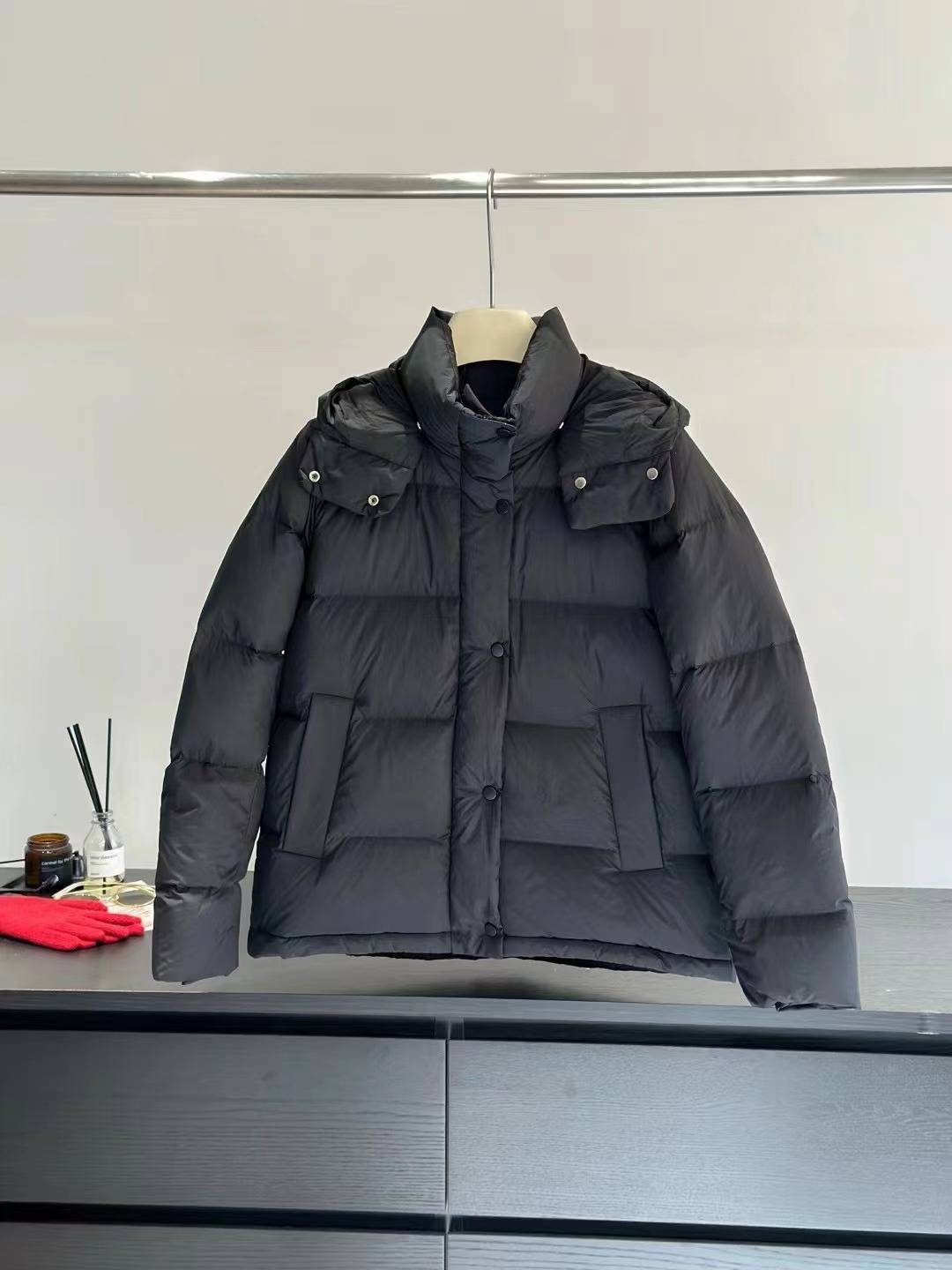 Samsung 90 white duck down fluffy full and full -hooded waist short bread bread down jacket winter