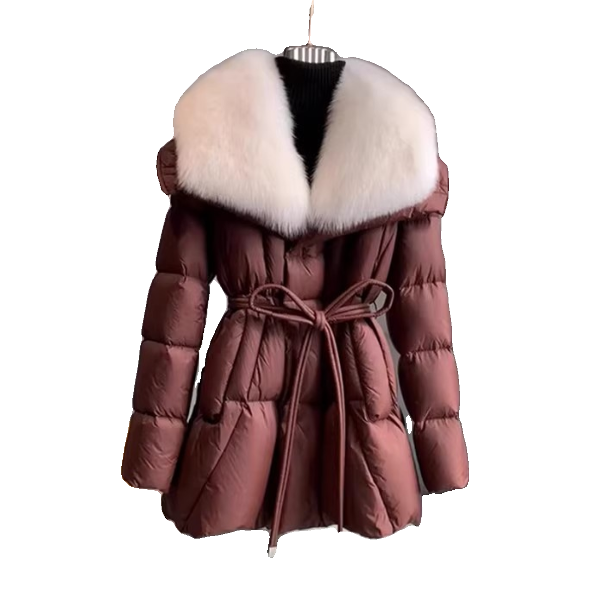 High -end fashion hair collar red -brown down cotton jacket jacket