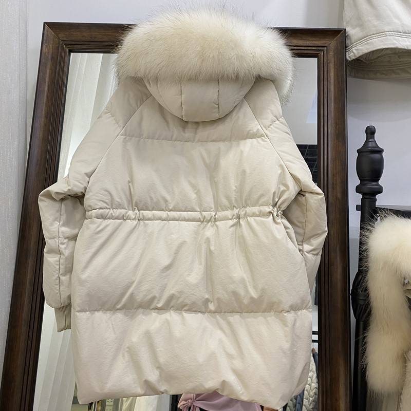 Returning to the seasonal down jacket women's middle -length tweezers big hair collar Korean drawing rope, waist, slim women's clothes hooded jacket
