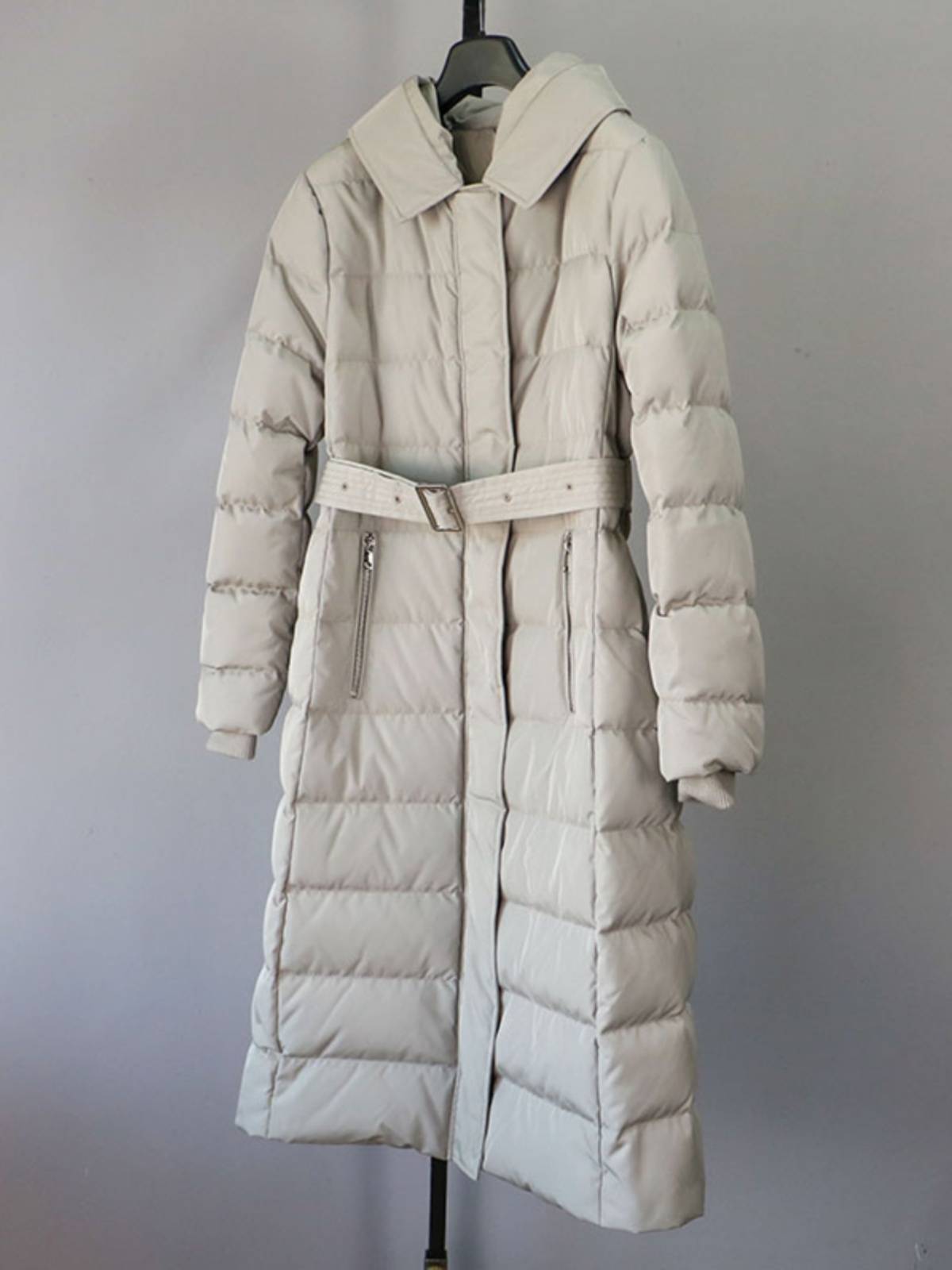 2023 Winter Korean original single down jacket medium and long female loose and thin belt thickened warm hood