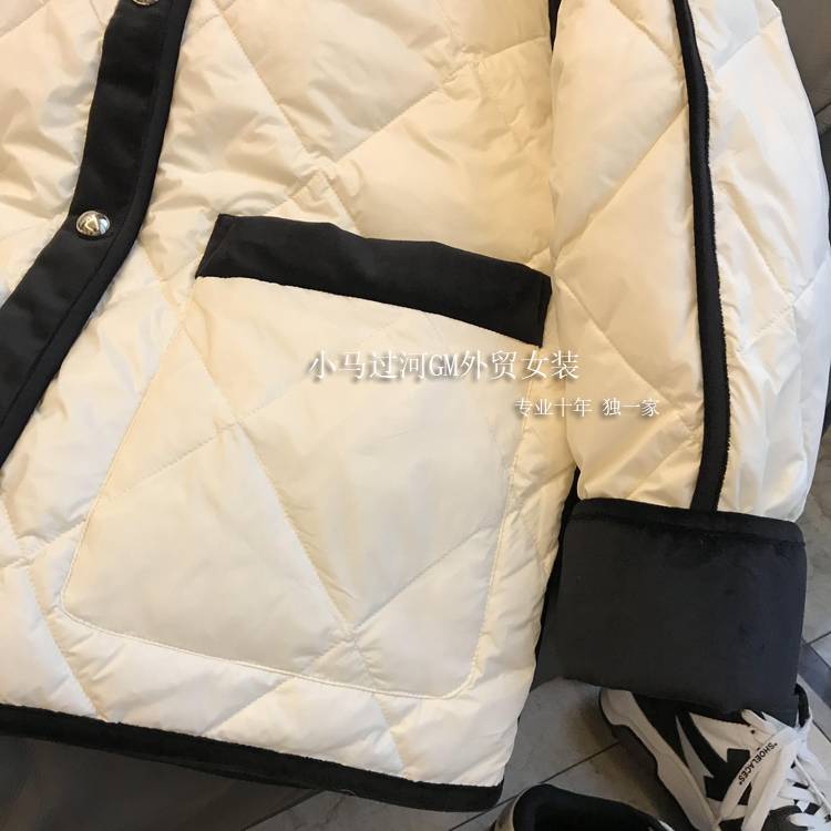 Velvet contrasting edge diamonds and down jacket women
