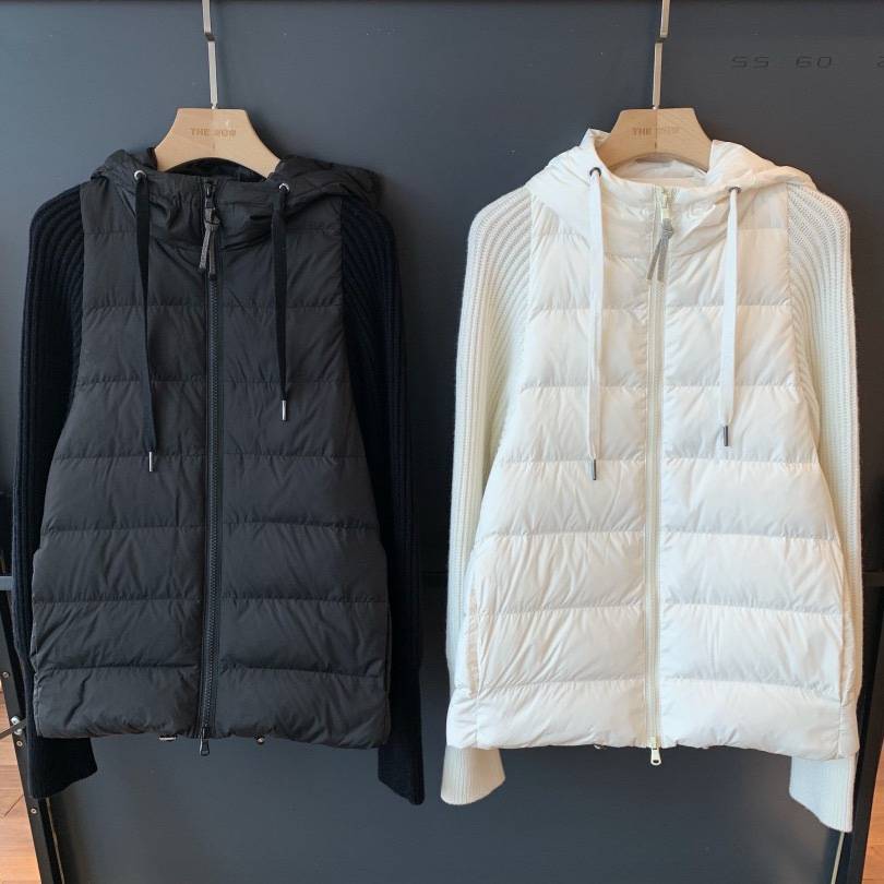 BC23 Winter Cashmere Wool Knitting Switching Pearl Chain White Goose Poon Light down jacket zipper hooded jacket brocade