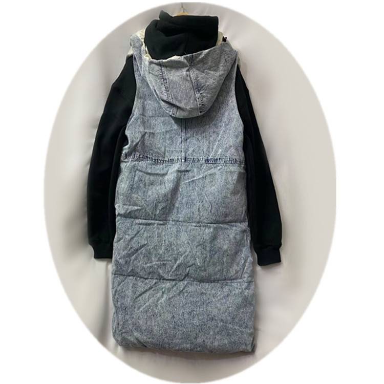 Long hat -hooded denim down jacket niche down vest