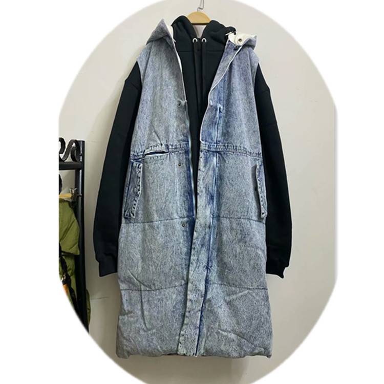Long hat -hooded denim down jacket niche down vest
