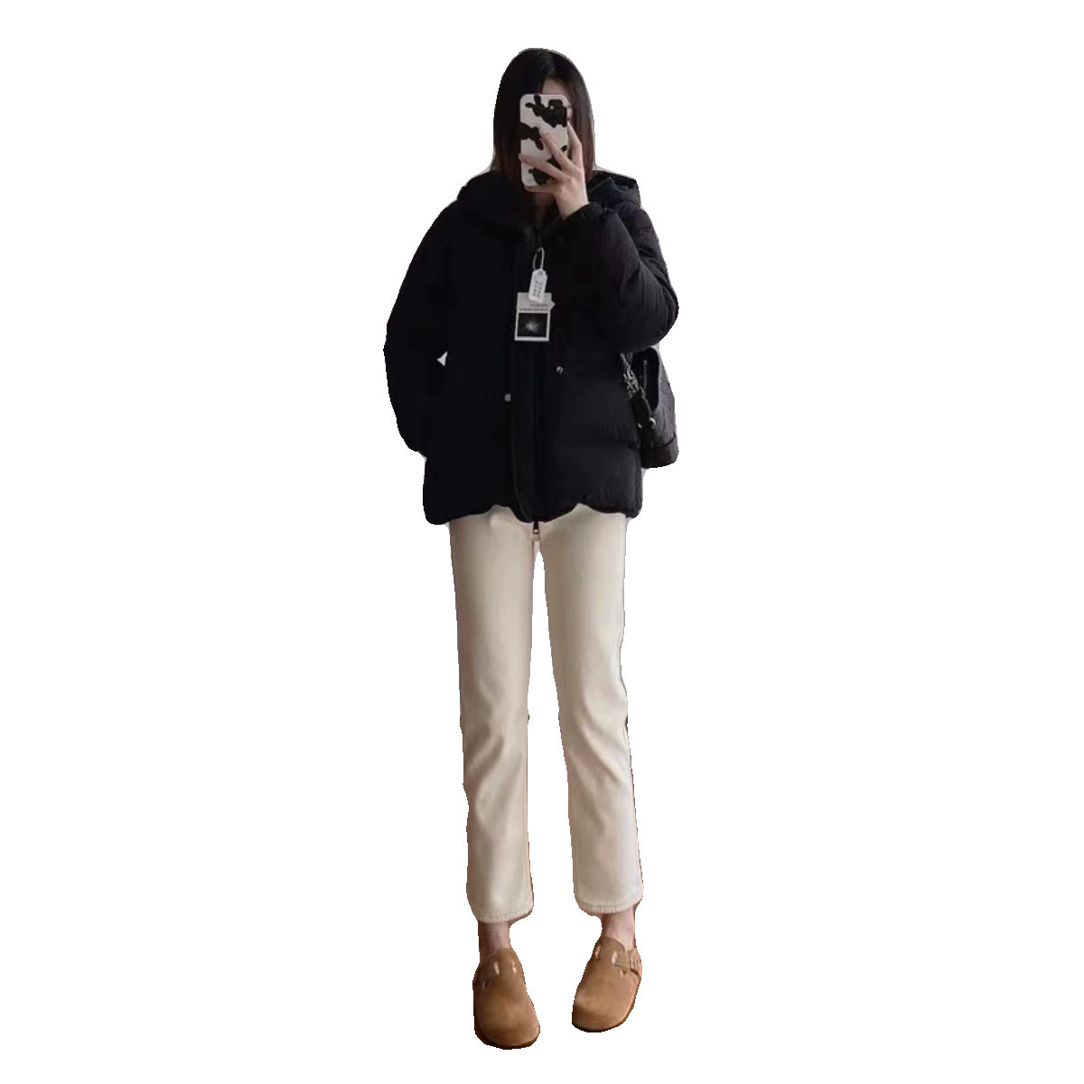 one!Puff high -end hooded waist down jacket Female winter new style keeping warm and thin 90 white goose velvet jacket