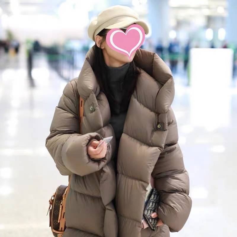 Large quilt down jacket female medium long knee