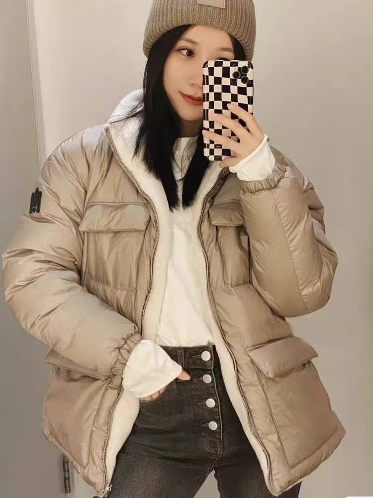 Down jackets can be worn on double -sided and added thick women's models