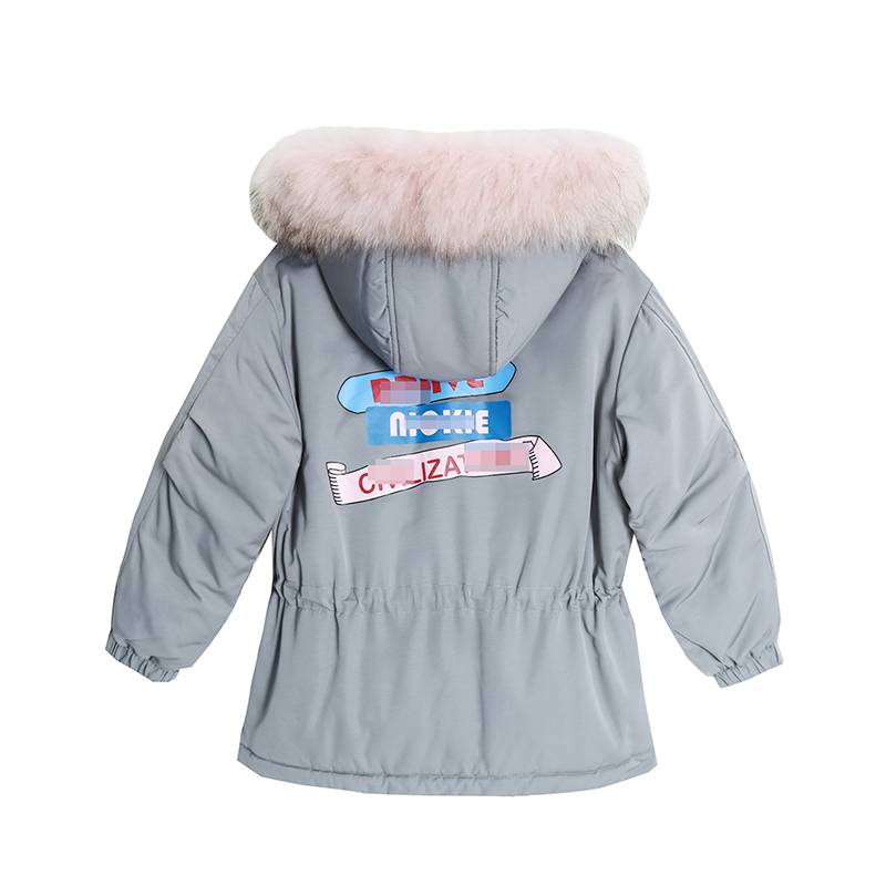 Big wool collar hood inner waist down jacket