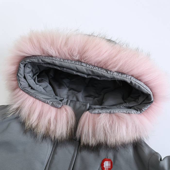 Big wool collar hood inner waist down jacket