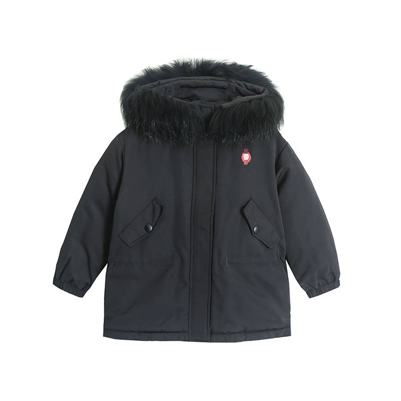 Big wool collar hood inner waist down jacket
