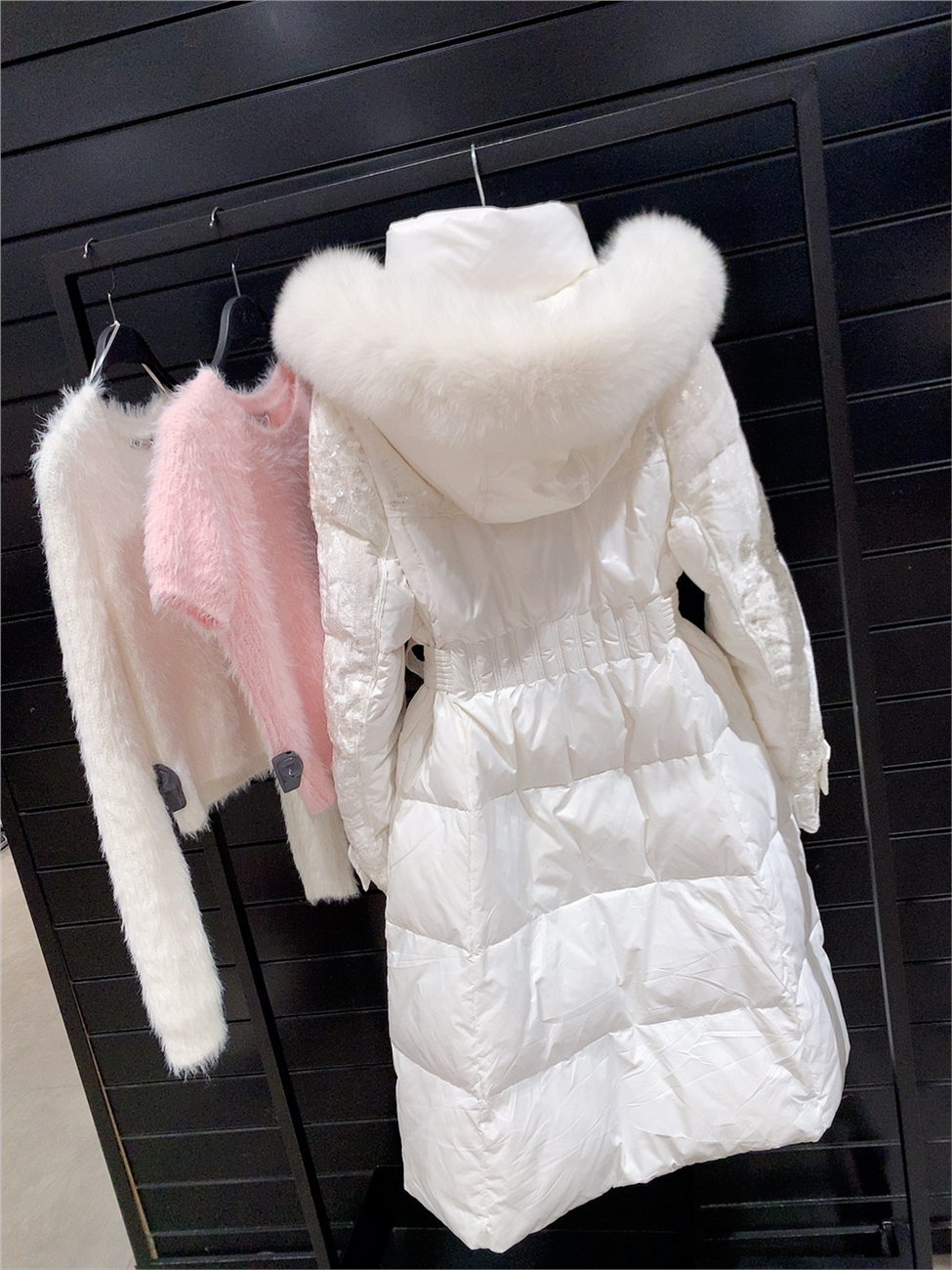 Sequenant Heavy Works Long Fox Mao Woors Waist Plush Jacket