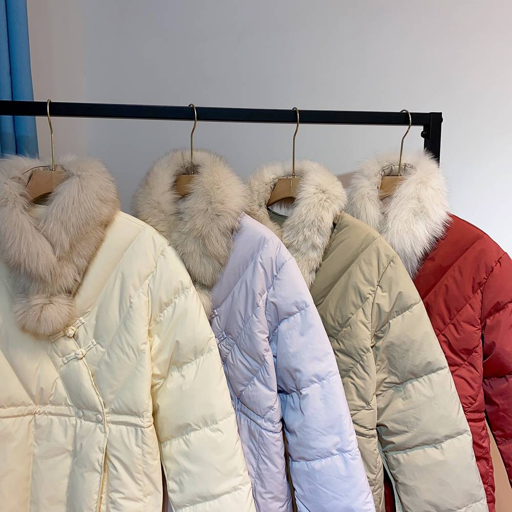 90%white duck down retro new Chinese -style plate buckle Chinese red fox Mao Mao Ling Laosan down jacket