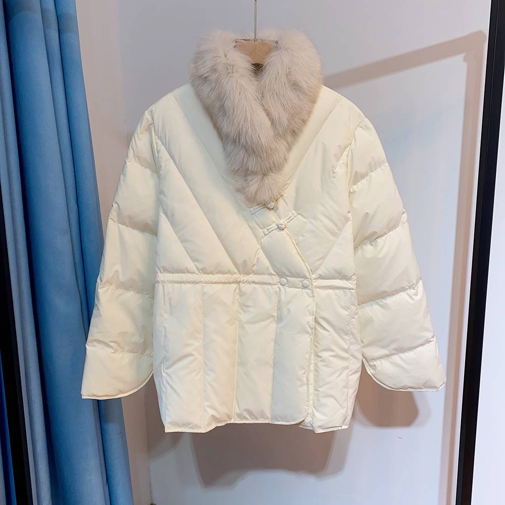 90%white duck down retro new Chinese -style plate buckle Chinese red fox Mao Mao Ling Laosan down jacket
