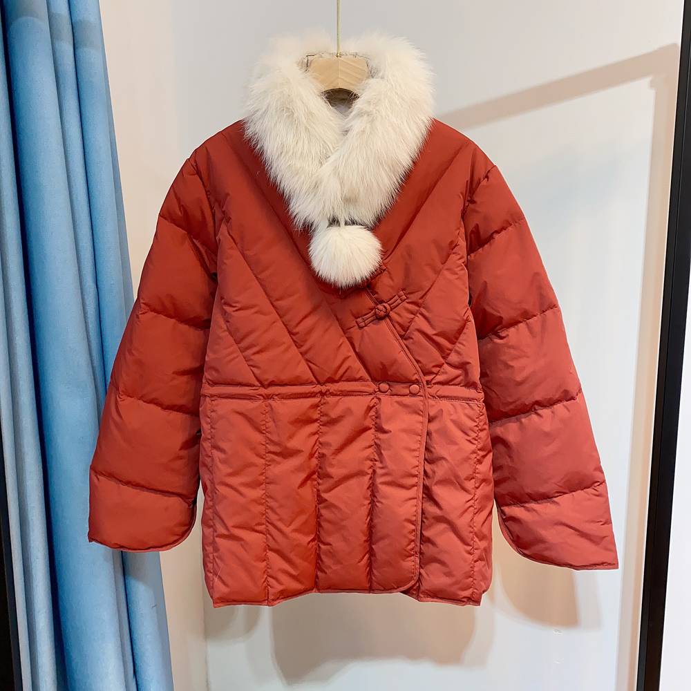90%white duck down retro new Chinese -style plate buckle Chinese red fox Mao Mao Ling Laosan down jacket