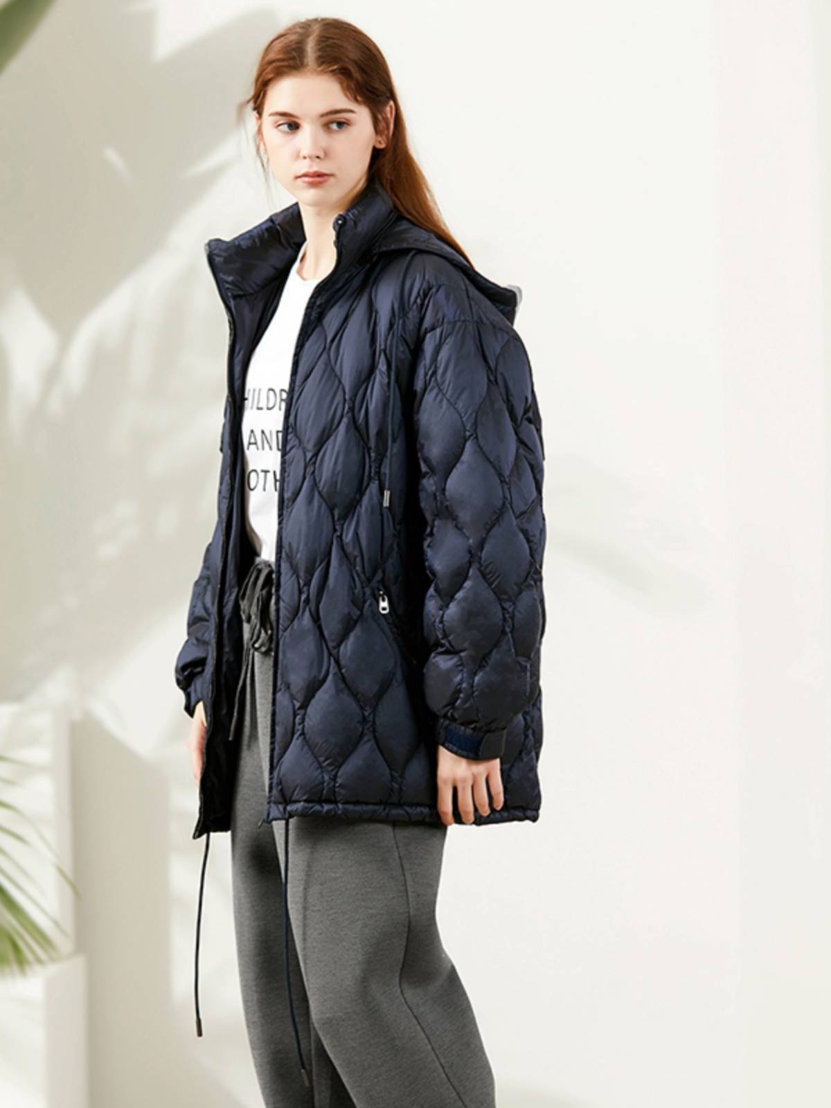 White duck down thickened hooded down jacket coat jacket