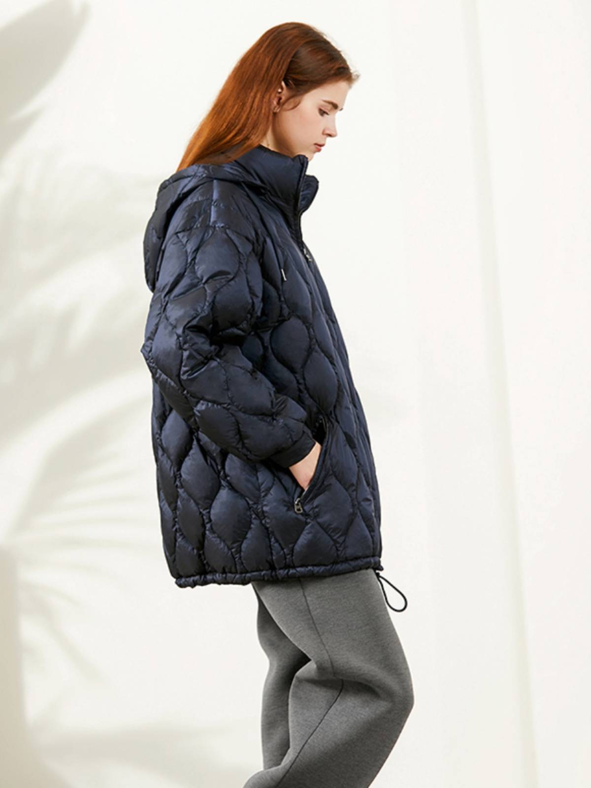 White duck down thickened hooded down jacket coat jacket