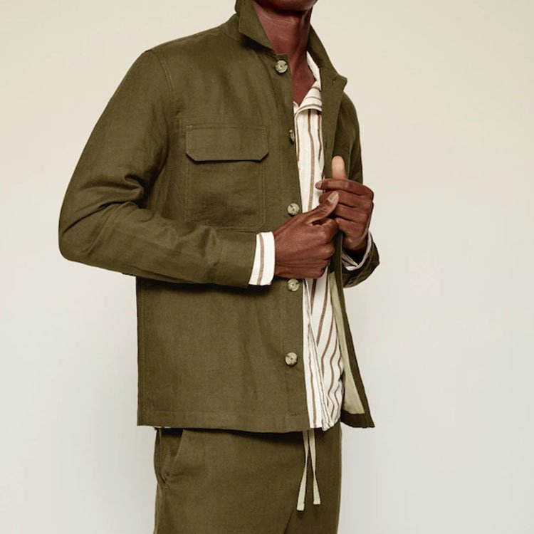 Linen100% Custom Autumn Winter Men's Linen Shirt Jacket manufacturer Pockets Lapel Button Casual Long-sleeved Jacket mens