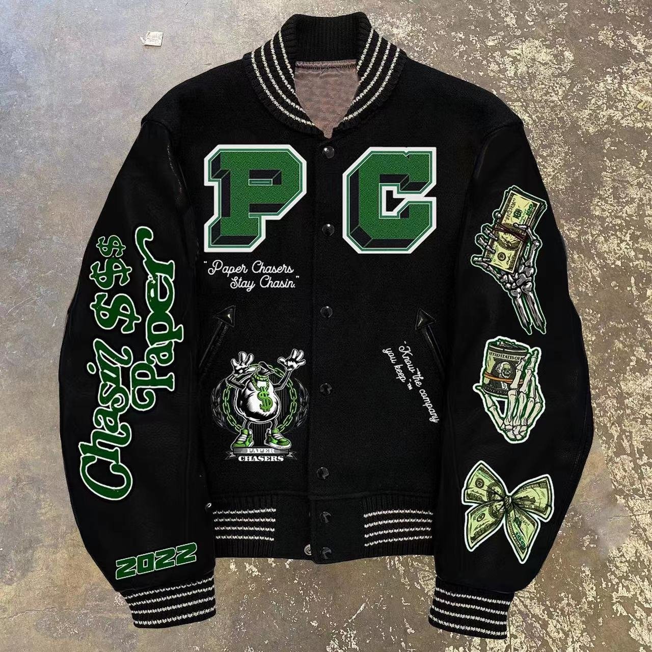 Customized Logo University Jacket Leather Sleeves Embroidered Black Couple University Baseball Men's Jacket Letterman Clothing