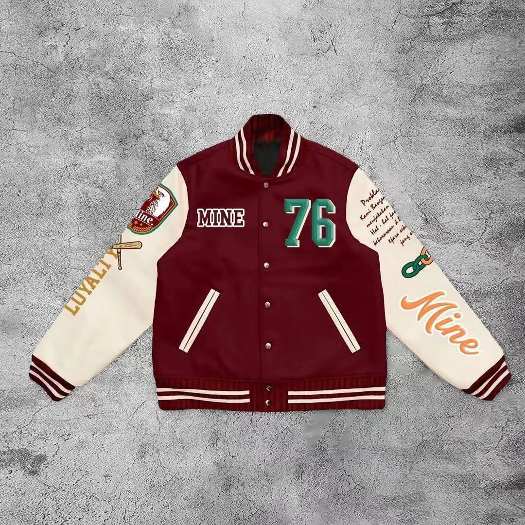 Customized Logo University Jacket Leather Sleeves Embroidered Black Couple University Baseball Men's Jacket Letterman Clothing