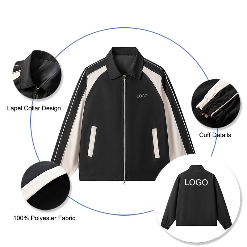 Custom Branded Jacket for Men Lapel Collar Zip-up Windbreaker Regular Outdoors Two-tones Wind Breaker Jacket for Men