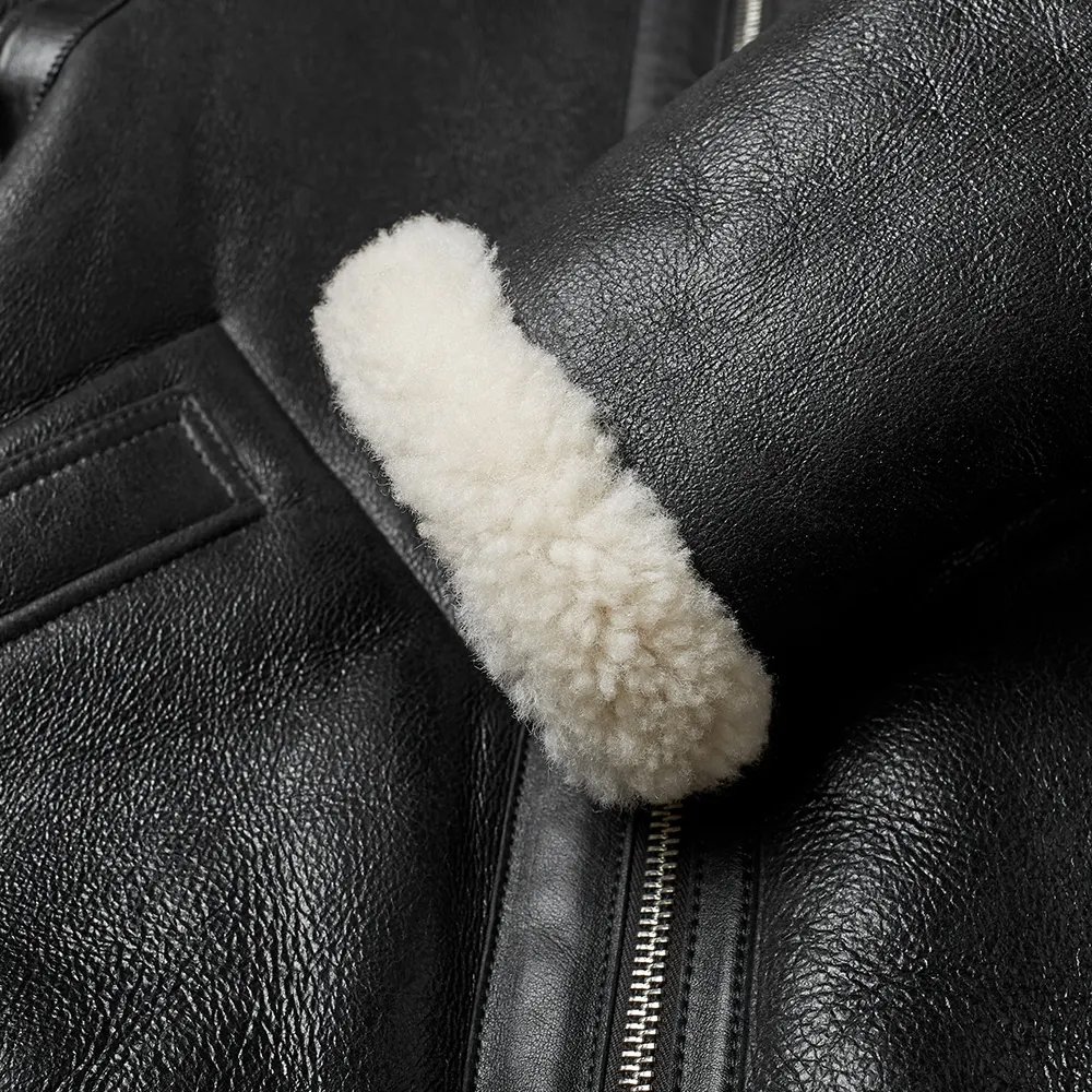 Wholesale Genuine Sheep Leather Jacket Men's High Street Biker Bomber Leather Black Brown Color Stand Collar Zipper Jacket Coat
