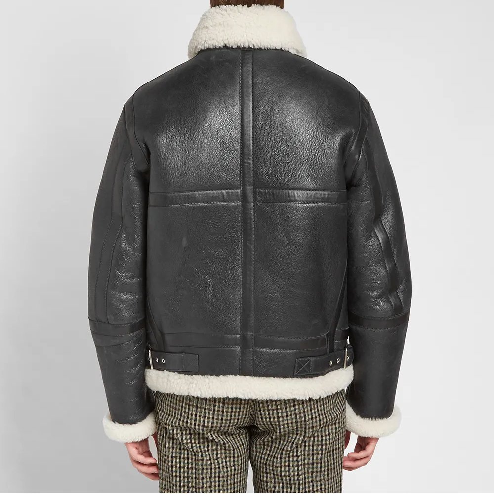 Wholesale Genuine Sheep Leather Jacket Men's High Street Biker Bomber Leather Black Brown Color Stand Collar Zipper Jacket Coat