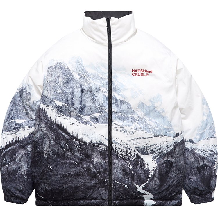 Mens double wear thick puff all over printing street padded women soft coat custom logo factory OEM winter jackets