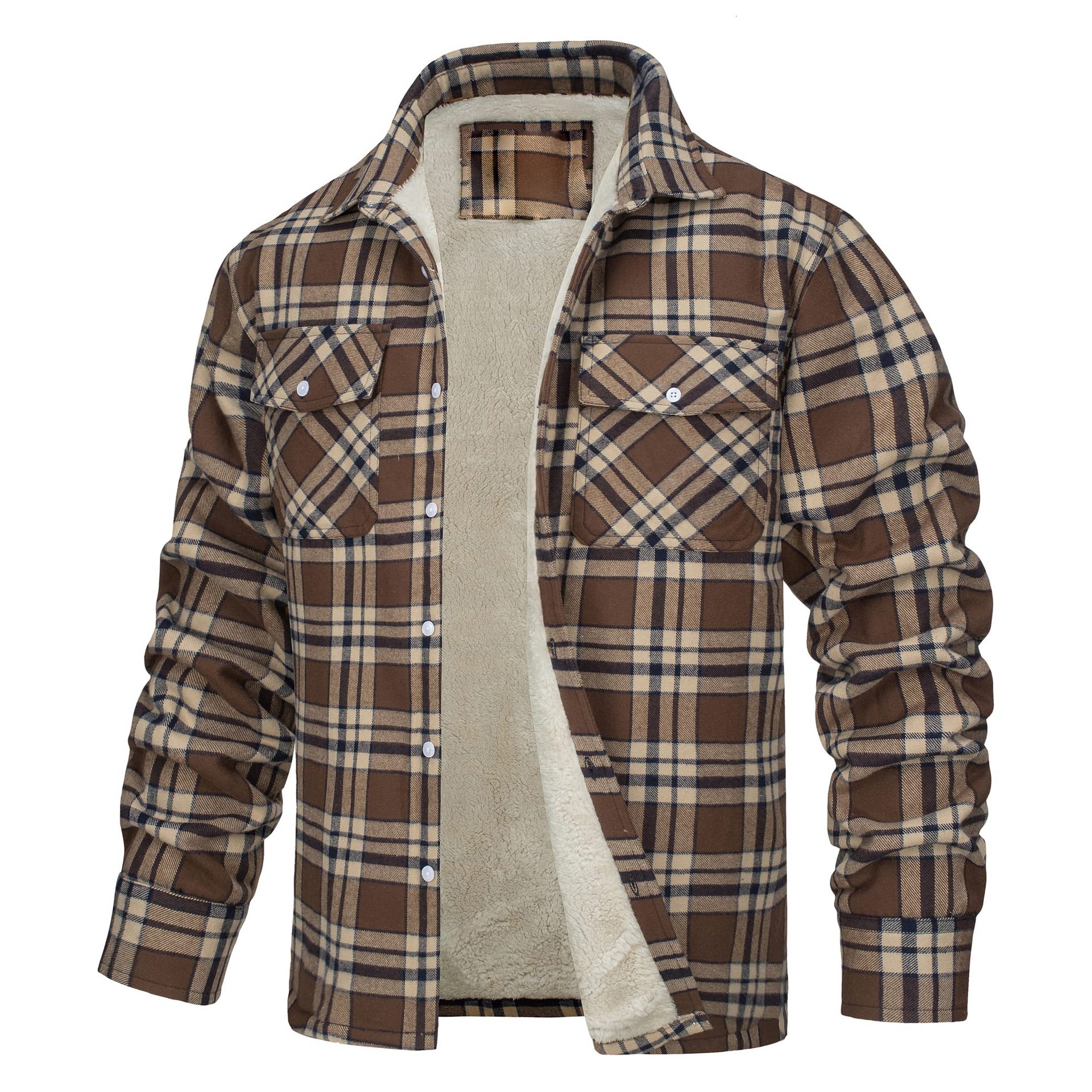 Europe and the United States men's jackets 2024 new long-sleeved lapel plaid thickened shirt men's jacket