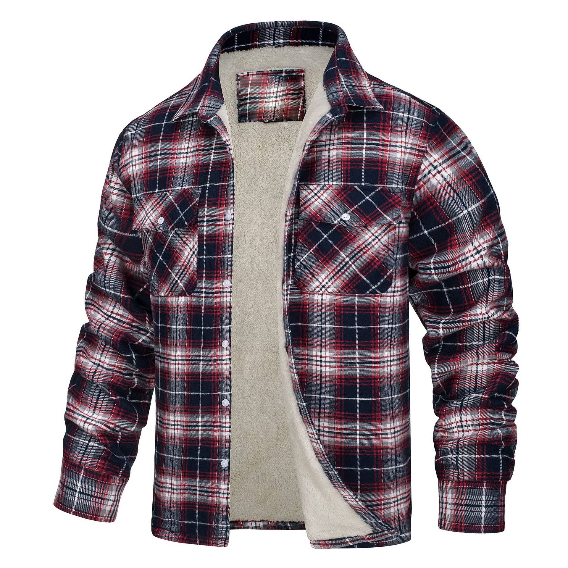 Europe and the United States men's jackets 2024 new long-sleeved lapel plaid thickened shirt men's jacket