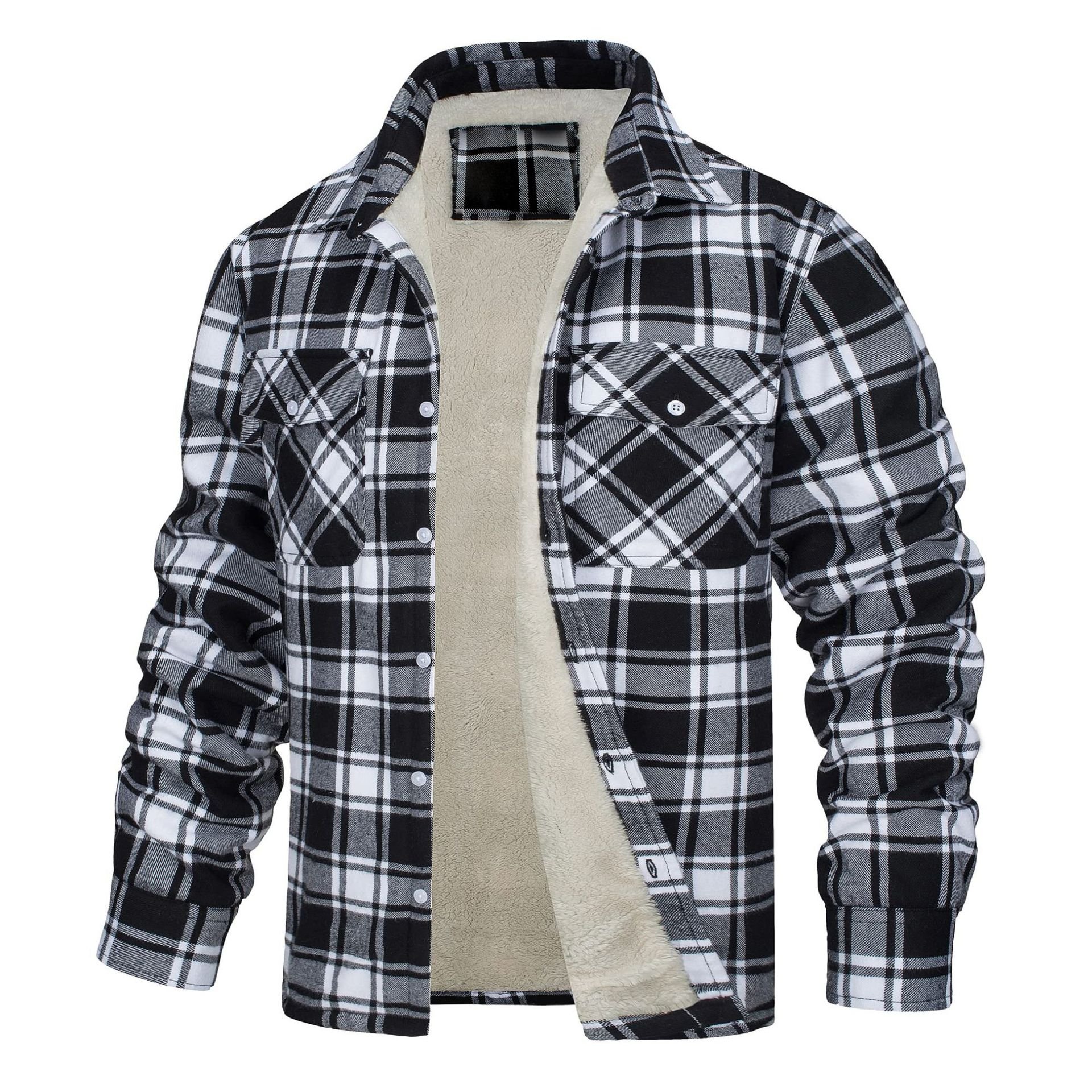 Europe and the United States men's jackets 2024 new long-sleeved lapel plaid thickened shirt men's jacket